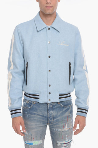 Wool-blend BONES Varsity Jacket with Patch Details