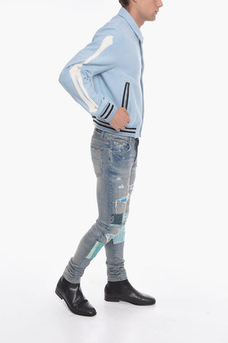 Wool-blend BONES Varsity Jacket with Patch Details