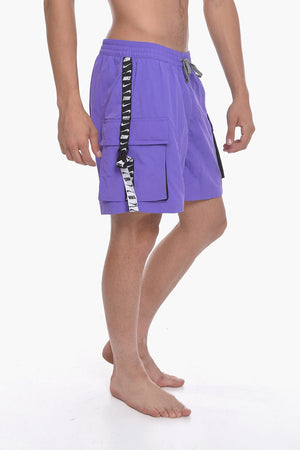 SWIM Solid-Color Boxer Swim Trunks with Logo Side Band