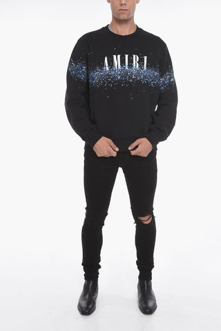 Crew Neck Sweatshirt with Printed Logo and Crystals