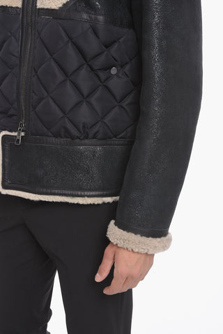 Giubbotto Shearling Trapuntato con Effetto Vintage