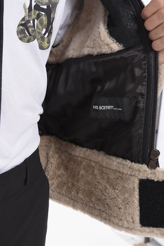 Giubbotto Shearling Trapuntato con Effetto Vintage