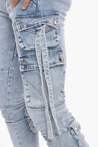 Jeans Cargo TACTICAL in Denim Lavaggio Chiaro 14cm