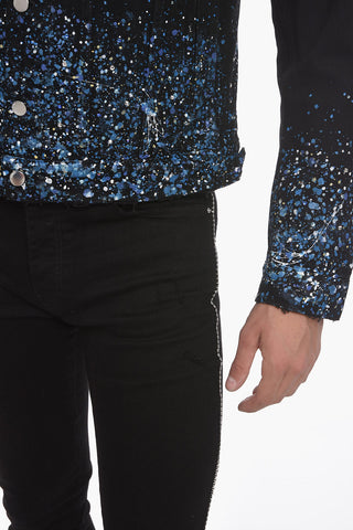 Over Shirt CRYSTAL PAINTER in Denim con Stampa Sketch