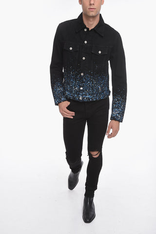 Over Shirt CRYSTAL PAINTER in Denim con Stampa Sketch