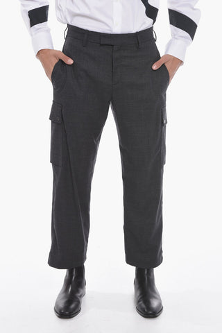 Gabardine Cargo Trousers with High Waist
