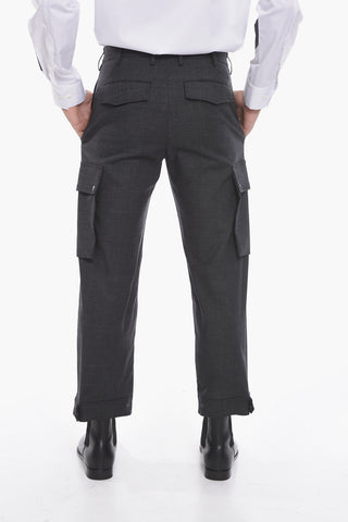 Gabardine Cargo Trousers with High Waist