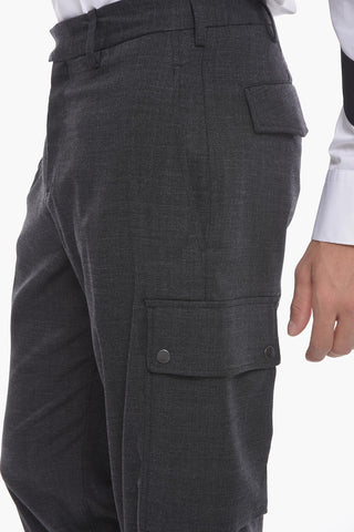 Gabardine Cargo Trousers with High Waist