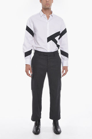 Gabardine Cargo Trousers with High Waist