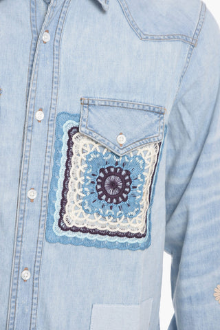 Denim Shirt with Crocheted Detailing