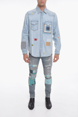 Denim Shirt with Crocheted Detailing