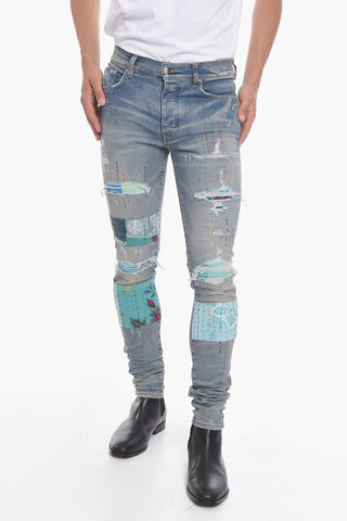 Vintage-effect ARTPATCH Skinny Denims with Embroidered detailings 14cm