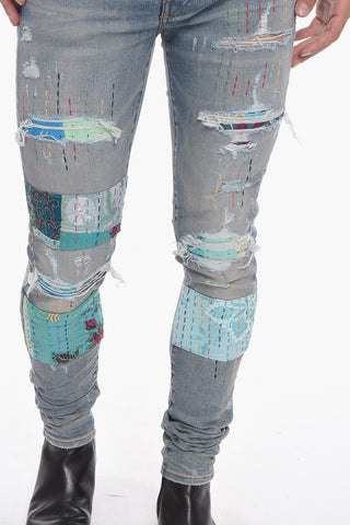 Vintage-effect ARTPATCH Skinny Denims with Embroidered detailings 14cm