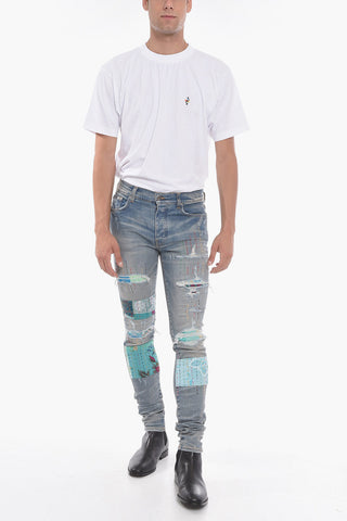 Vintage-effect ARTPATCH Skinny Denims with Embroidered detailings 14cm