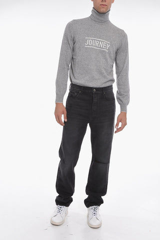 Jeans a Gamba Diritta con Dettagli Distress 21cm