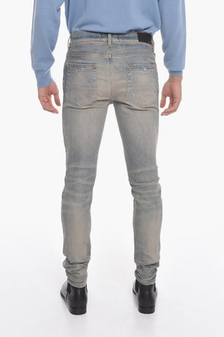 Paint-printed Vintage-effect Denims with Rhinestones 14cm