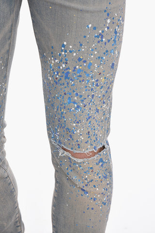 Paint-printed Vintage-effect Denims with Rhinestones 14cm