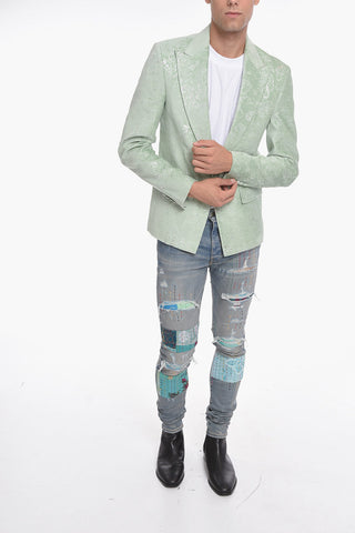 Velour Single-breasted Blazer with Lurex Paisley Motif