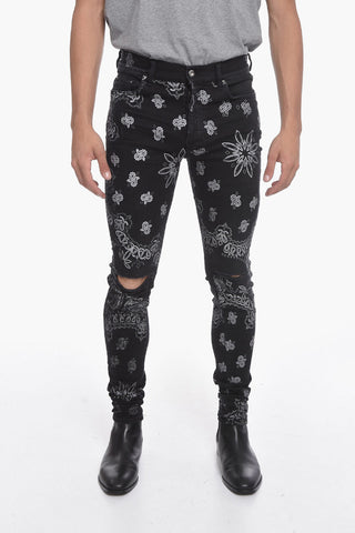 Skinny Jeans with Flocked BANDANA Motif 14cm