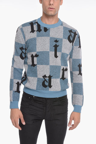 Maglia in Cashmere Logata con Fantasia a Quadri