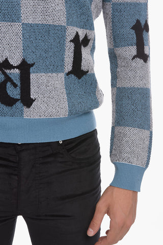 Maglia in Cashmere Logata con Fantasia a Quadri
