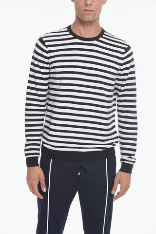 Crew Neck Cashmere Blend Sweater with Awning Motif