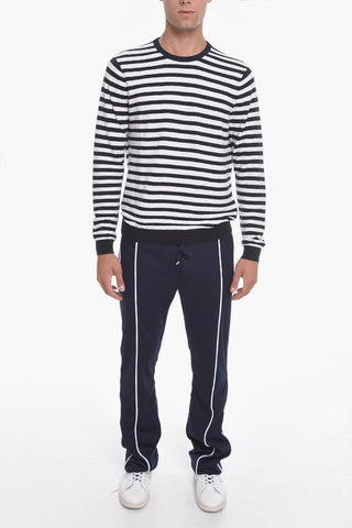 Crew Neck Cashmere Blend Sweater with Awning Motif