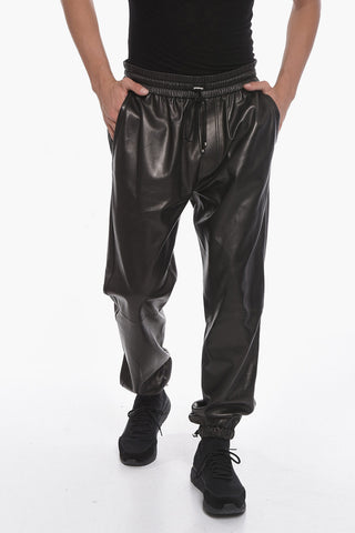 Pantaloni Jogger in Nappa con Coulisse alla Caviglia