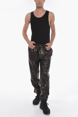 Pantaloni Jogger in Nappa con Coulisse alla Caviglia