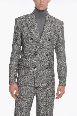Tweed Double-breasted Blazer with Peak Lapel