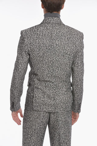 Tweed Double-breasted Blazer with Peak Lapel
