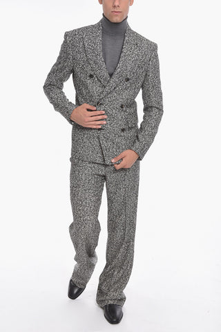 Tweed Double-breasted Blazer with Peak Lapel