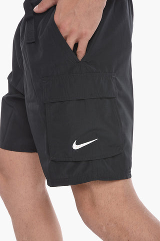 SWIM Solid-Color Boxer Swim Shorts With Belt