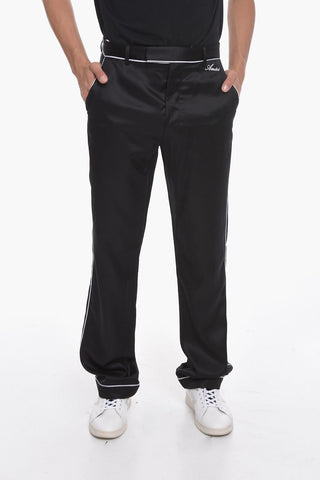 Pantaloni Pigiama Sartoriali in Satin di Viscosa con Ricamo Logo