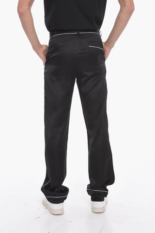 Pantaloni Pigiama Sartoriali in Satin di Viscosa con Ricamo Logo