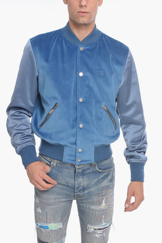 Giacca Varsity in Velour con Maniche in Satin