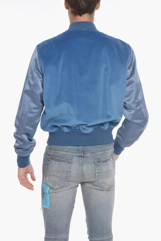 Giacca Varsity in Velour con Maniche in Satin