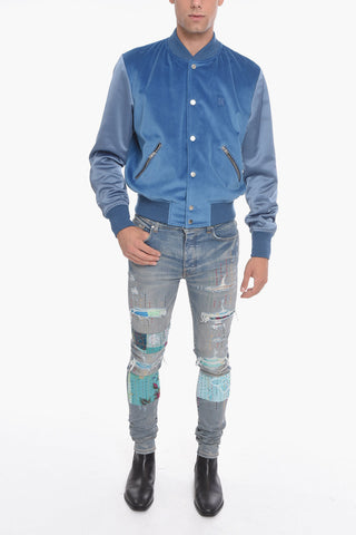Giacca Varsity in Velour con Maniche in Satin