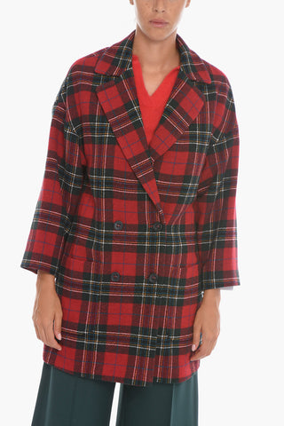 Cappotto Doppiopetto in Lana con Motivo Tartan