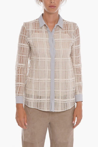 Meshed-cotton Shirt with Beaded Details