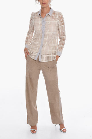 Meshed-cotton Shirt with Beaded Details