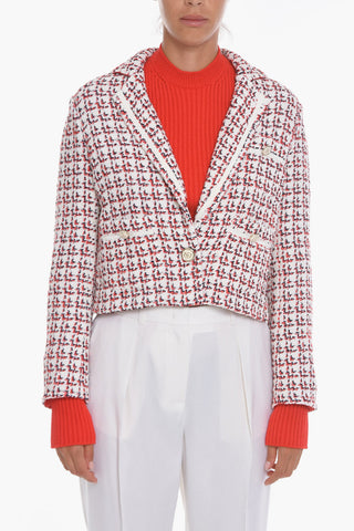Blazer Crop Monopetto in Tweed di Cotone