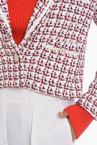 Blazer Crop Monopetto in Tweed di Cotone