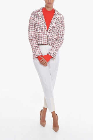 Blazer Crop Monopetto in Tweed di Cotone
