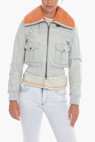 Leather L-ISEK Cropped Jacket with Real Fur Collar