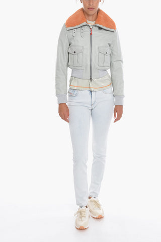 Leather L-ISEK Cropped Jacket with Real Fur Collar