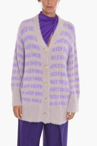 Jacquard Knit Oversized Cardigan with Lettering