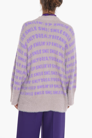 Jacquard Knit Oversized Cardigan with Lettering