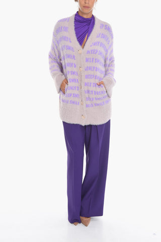 Jacquard Knit Oversized Cardigan with Lettering