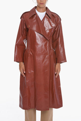 Double-breasted Leather SHINY Slim Fit Trenchcoat